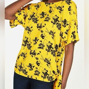 MICHAEL Michael Kors Yellow and Black Floral Tie Blouse